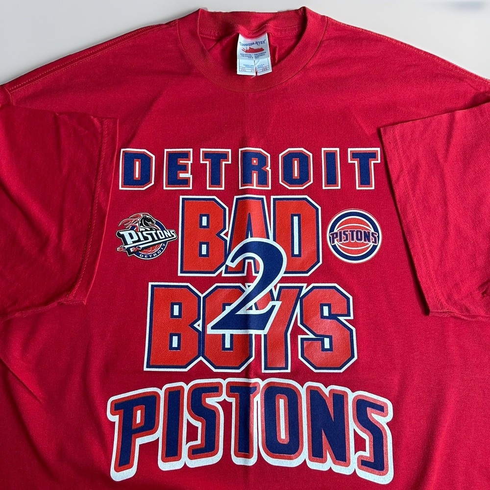 Vintage Y2K Detroit Pistons Shirt Mens XXL Red Going to Work Bad Boys 2 Roster